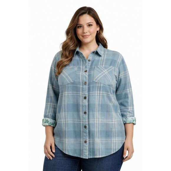 PLADRA Tops - Pladra Plaid Flannel Shirt Womens 2XL Button Front Long Sleeve Blue Outdoorsy
